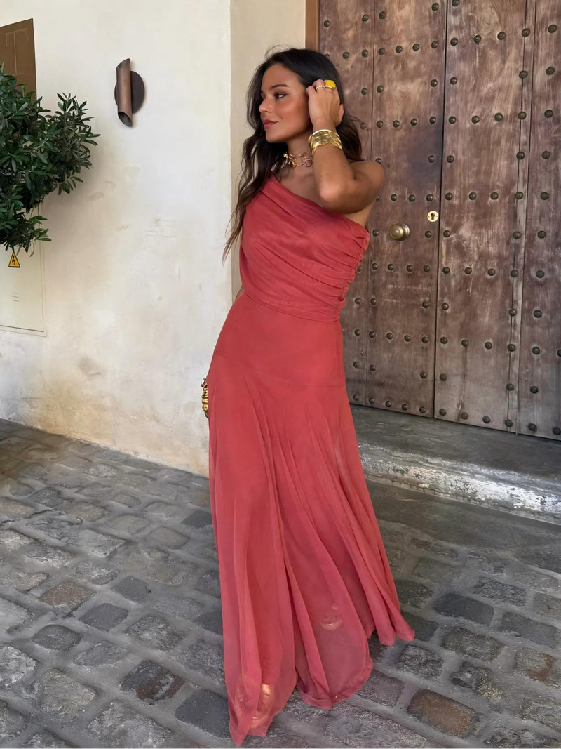 Dainia - One-Shoulder Mesh Maxi Dress