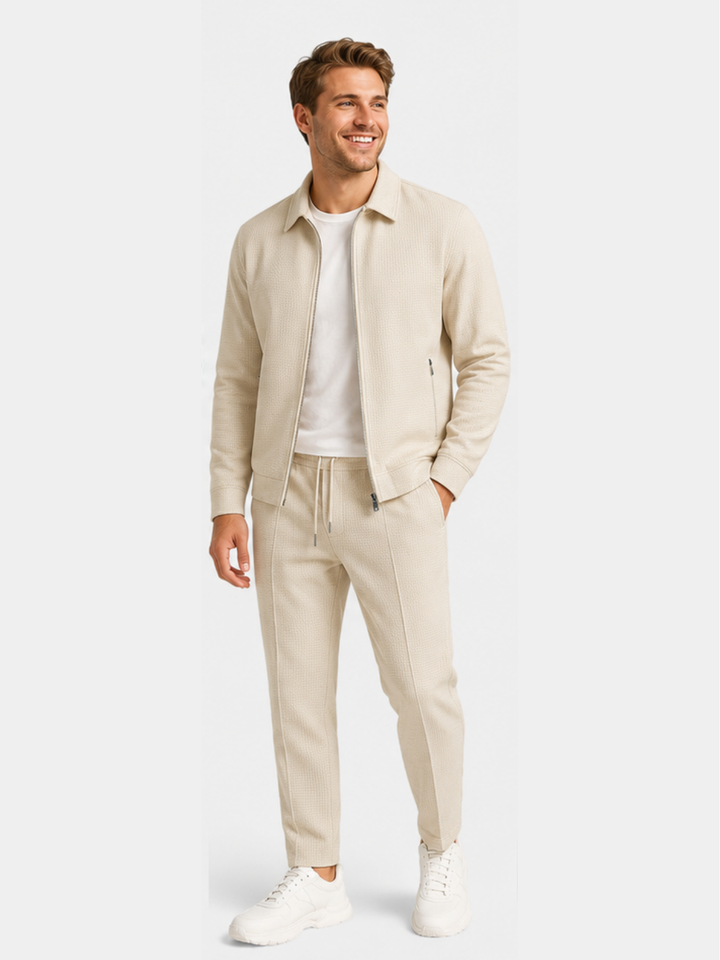 Rosaina - Textured Zip-up Jacket And Drawstring Pants Set