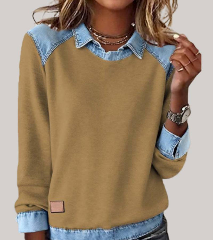 Ravit - Denim Knitted Top With Long Sleeve