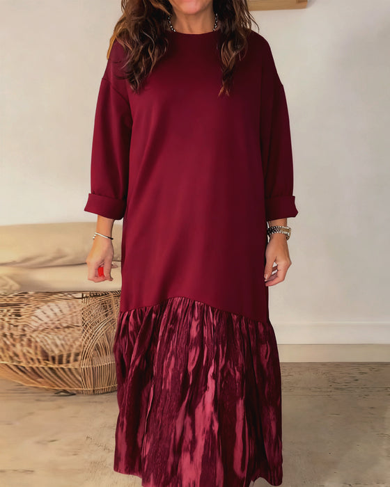 Dragica - Round Neck Dress With Irregular Patchwork Print
