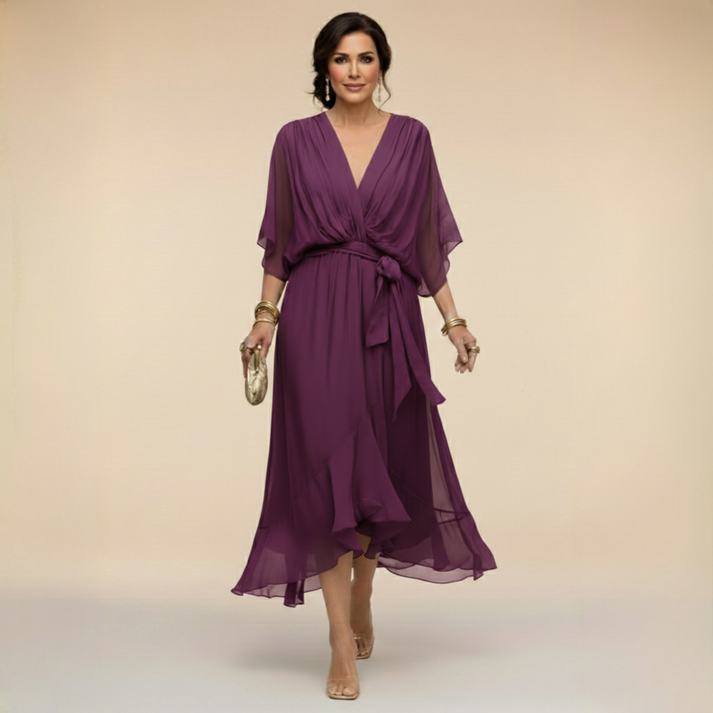 Harshani - Chiffon Dress With V-Neck