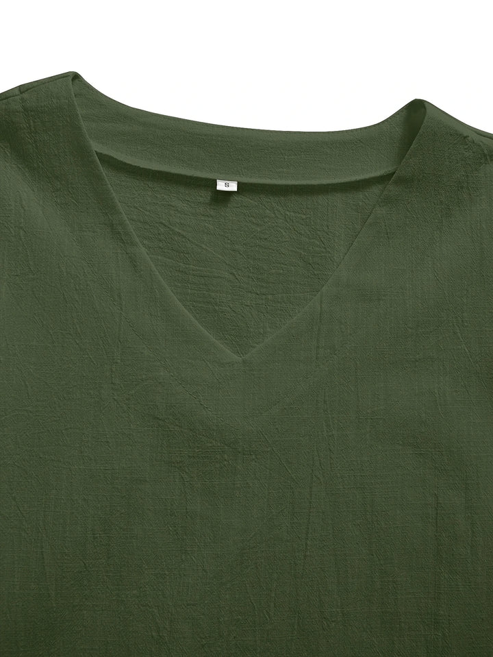 Mattea - Casual Loose Fitting Top With V Neck