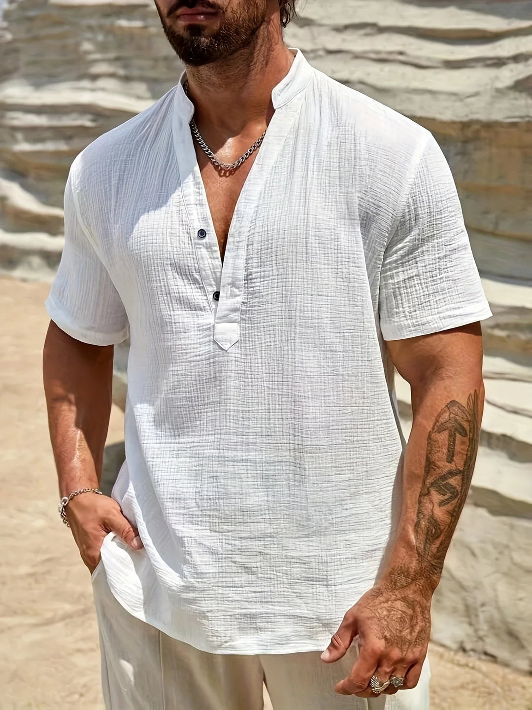 Sancho - Elegant Summer Shirt With Stand Collar