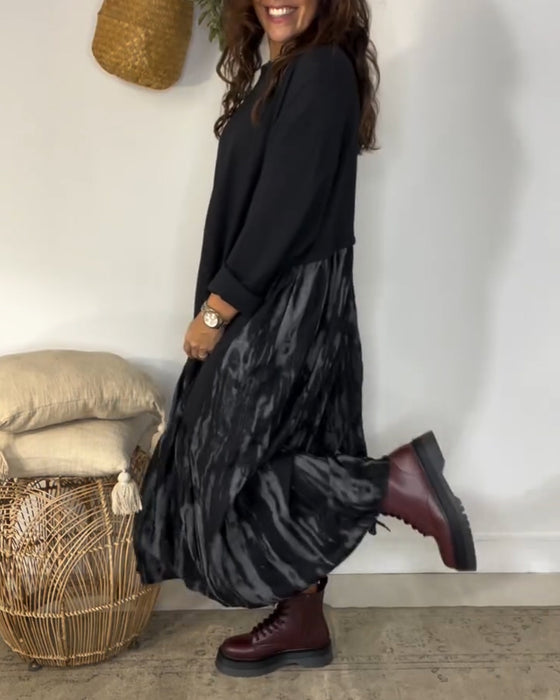 Dragica - Round Neck Dress With Irregular Patchwork Print