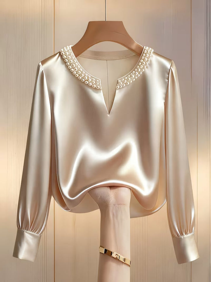 Avinaya - Elegant Long Sleeve Shirt With Round Neck Pearl