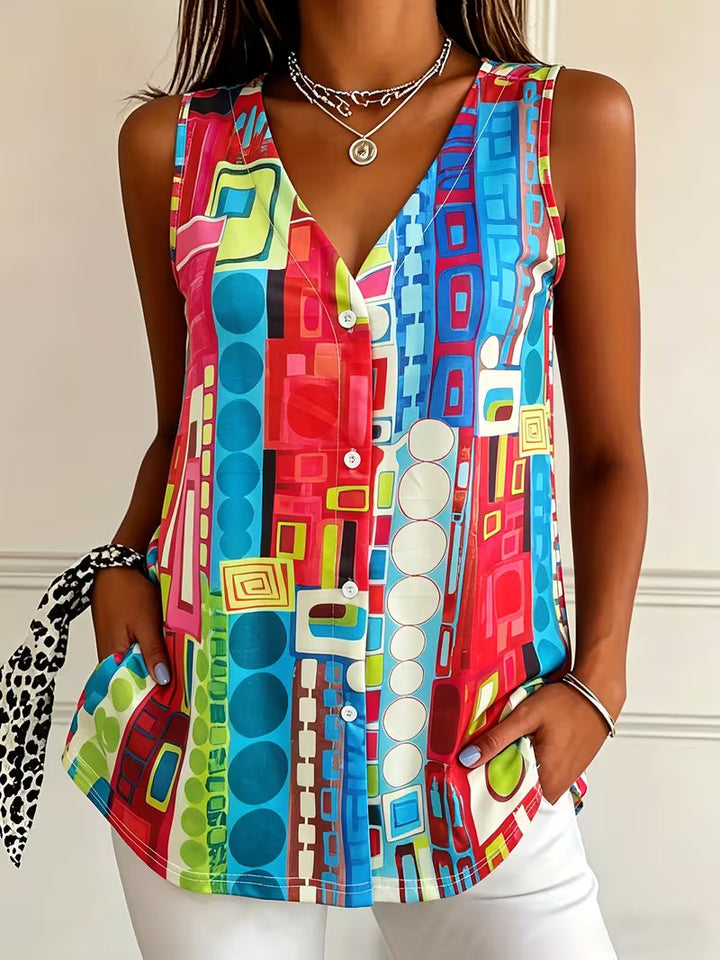 Corinaa - Printed V-Neck Sleeveless Shirt