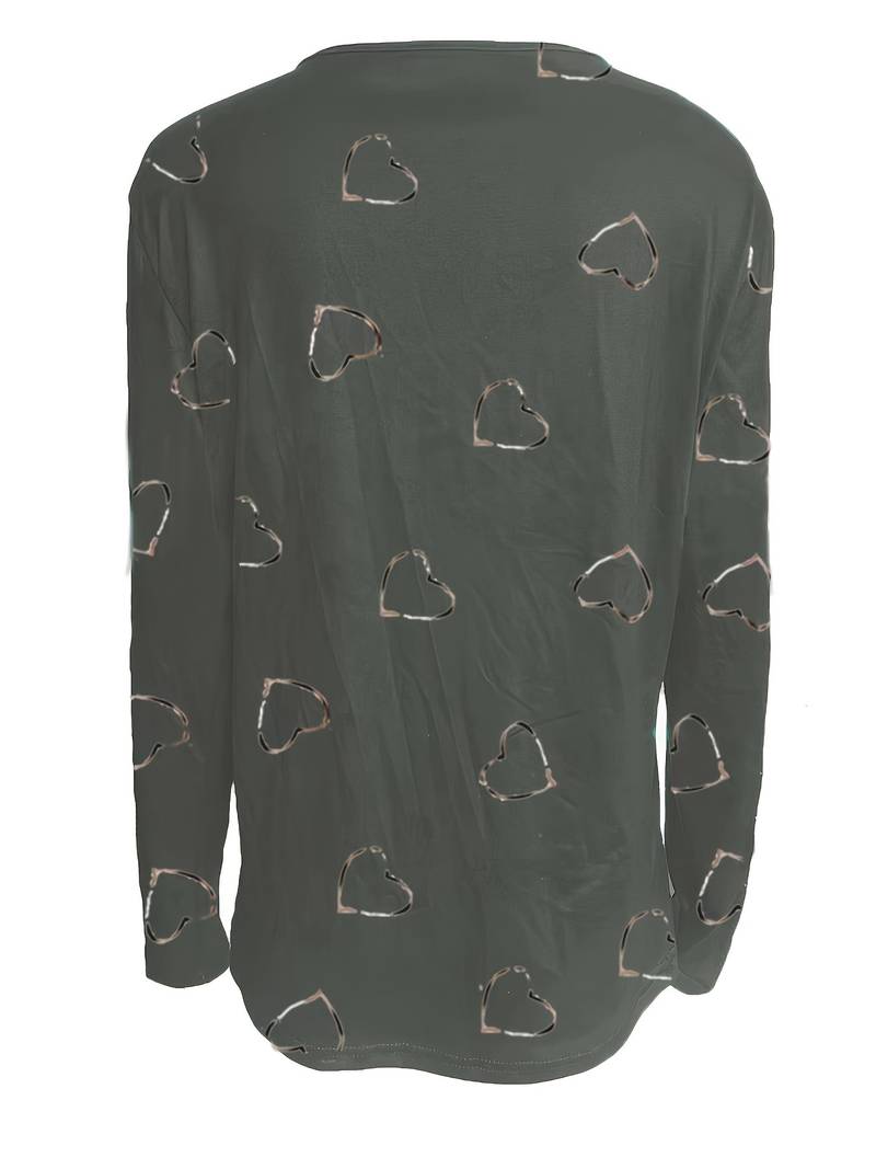 Romisha - Heart Print T-Shirt With Zipper