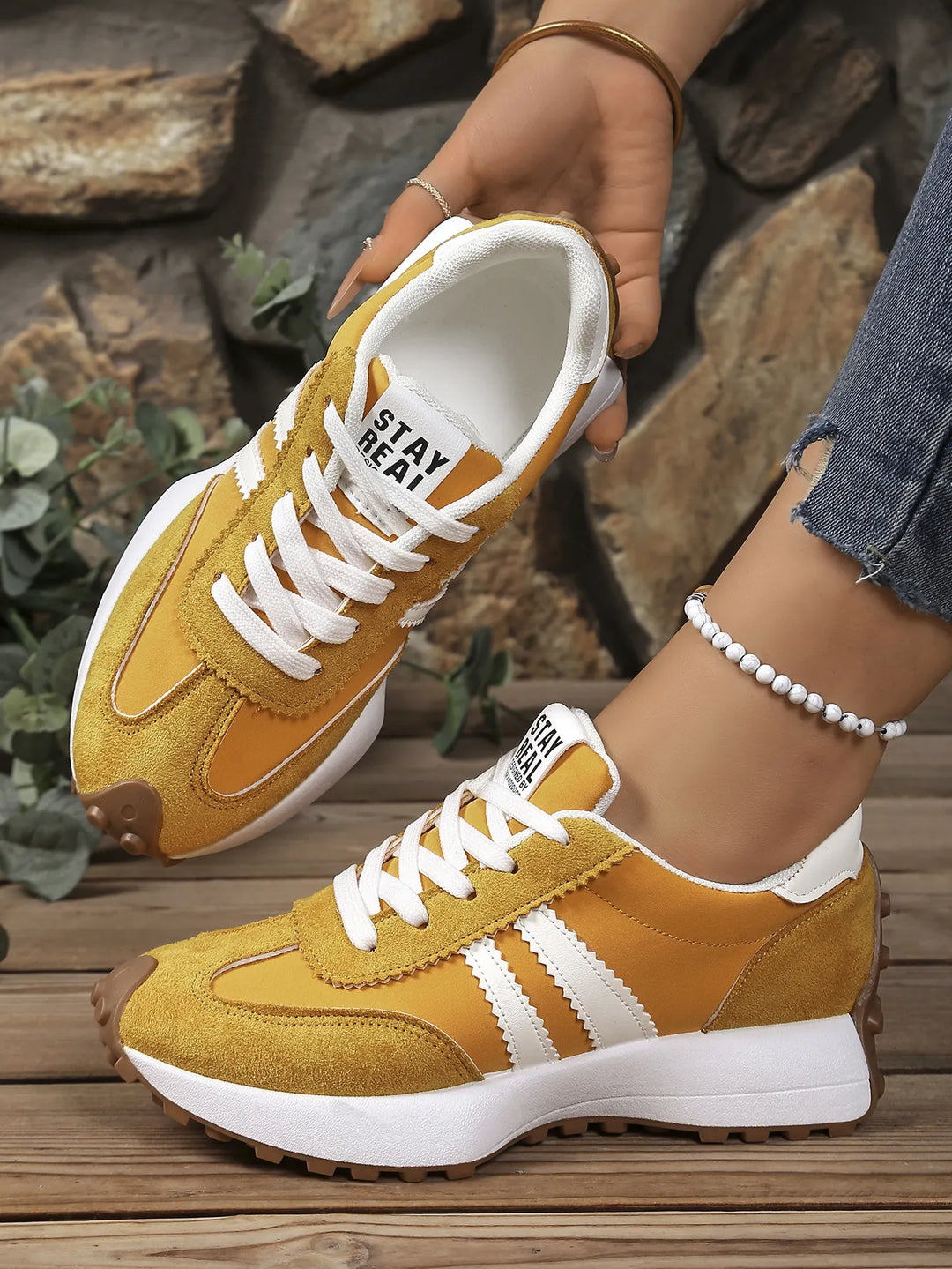 Renais - Sneakers With Lace-Up Closure and Contrast Stripes