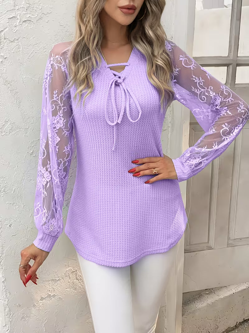 Wazina - Elegant Top With Semi Sheer Lace