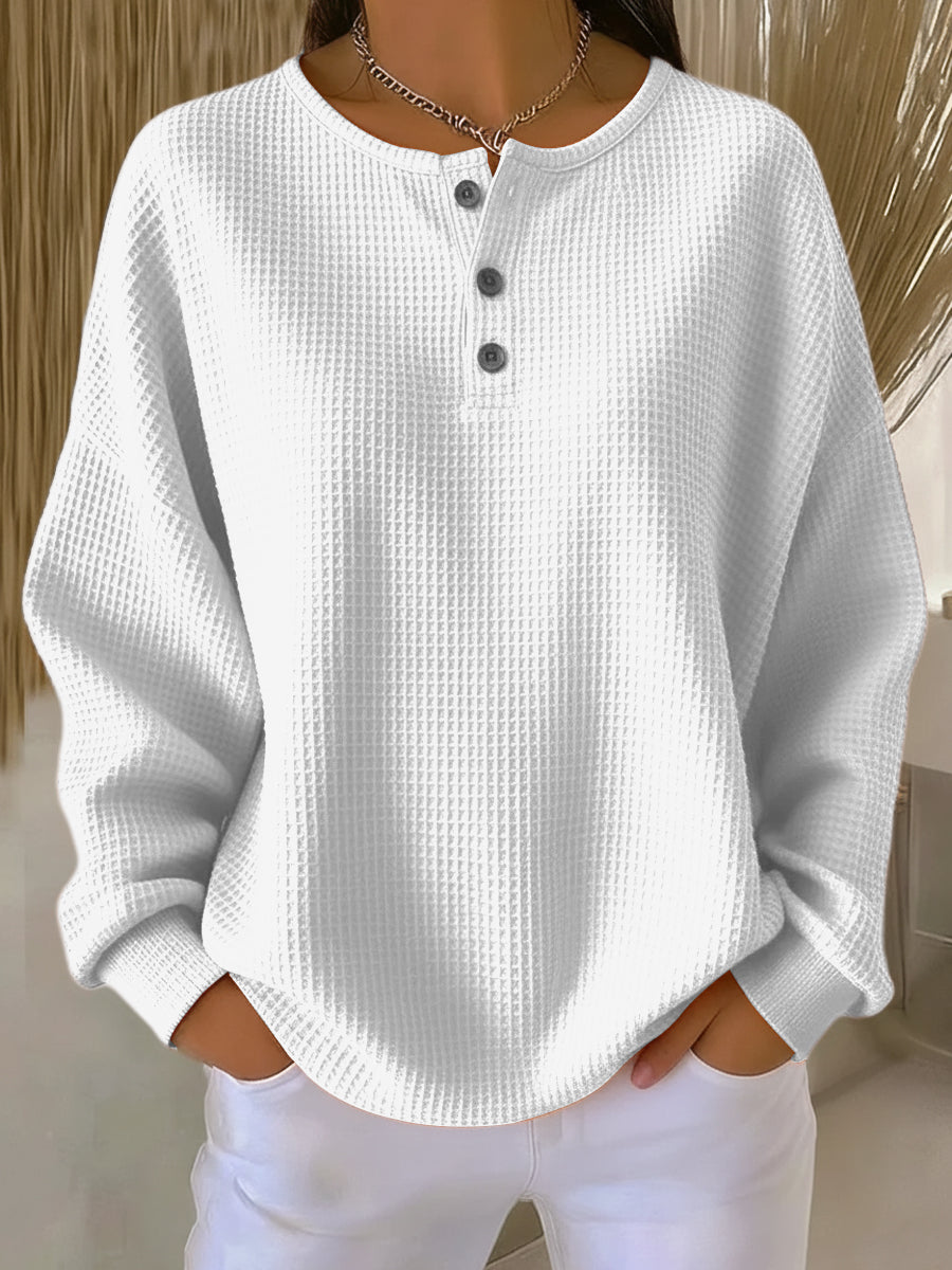 Lianetta - Waffle-Knit Henley Sweatshirt
