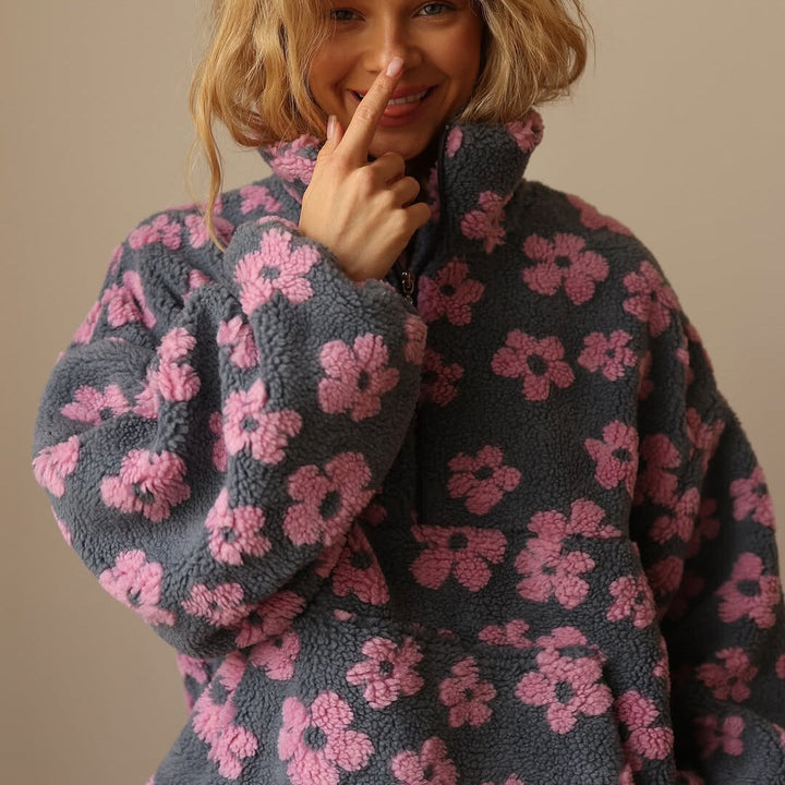 Mirais-Floral Print Fleece Sweater