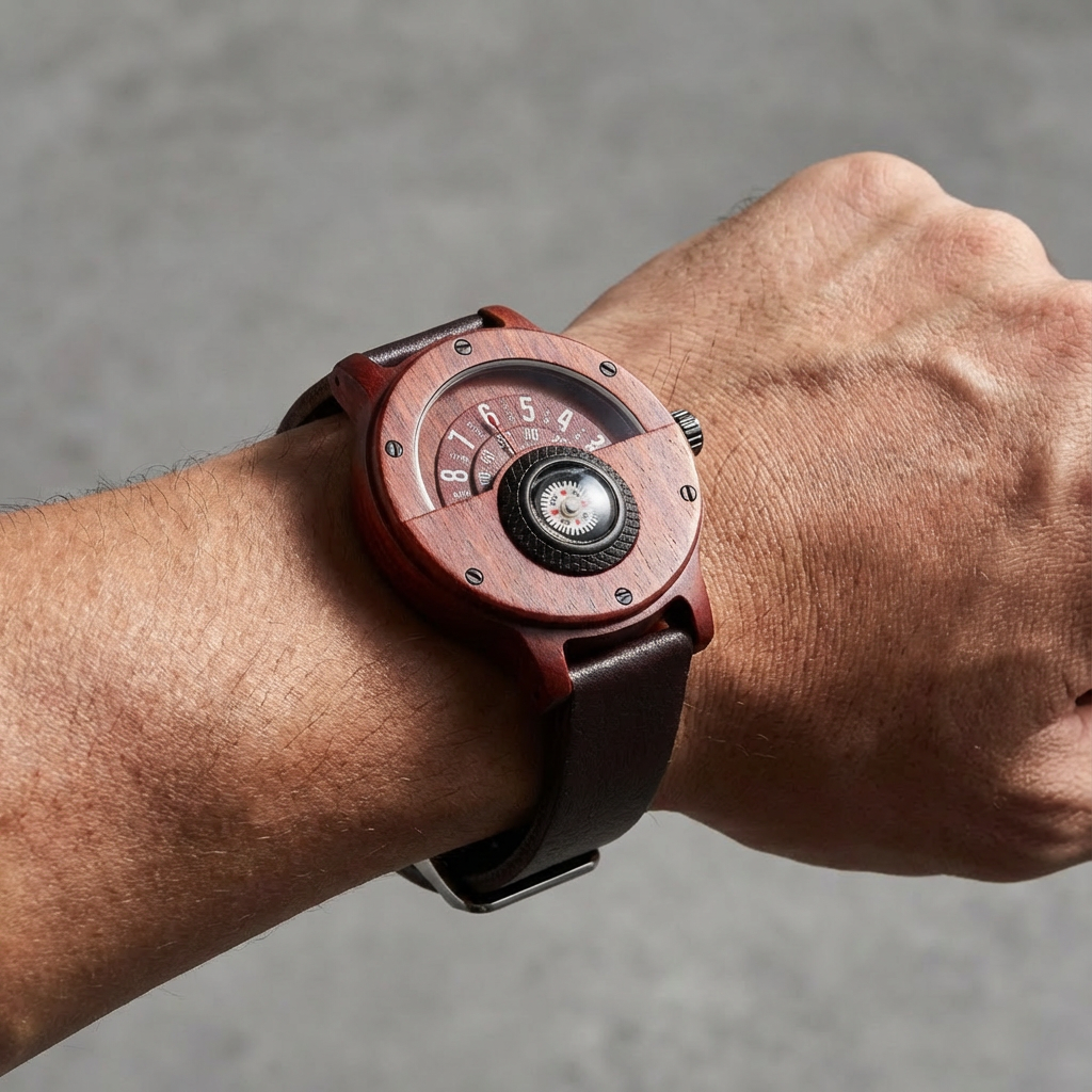 Krzysztof - Turntable Compass Dial Wooden Watch