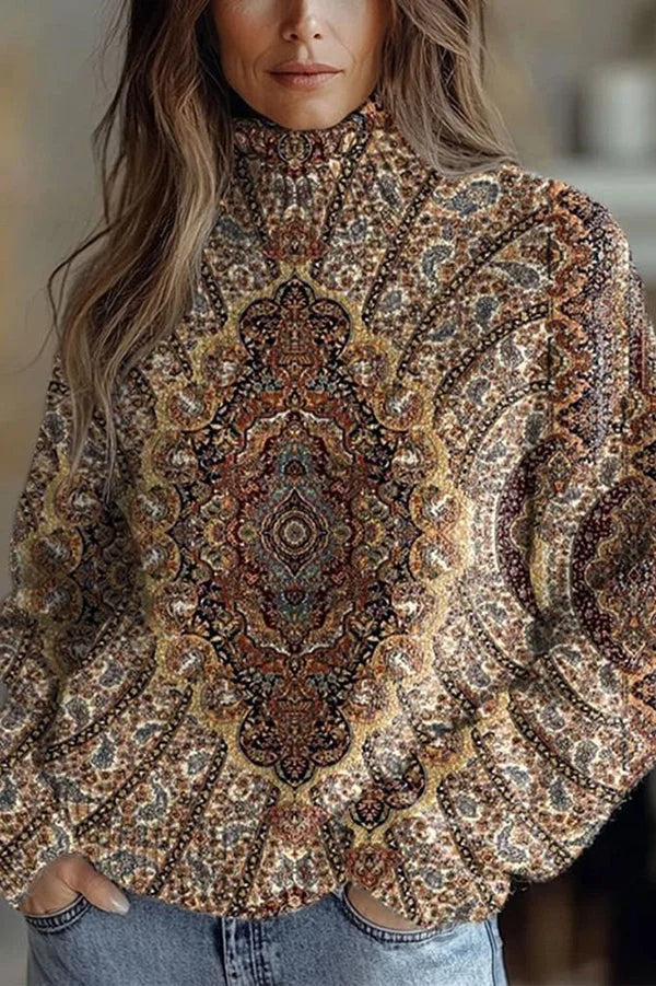 Nijole - High Neck Long Sleeved Floral Sweatshirt