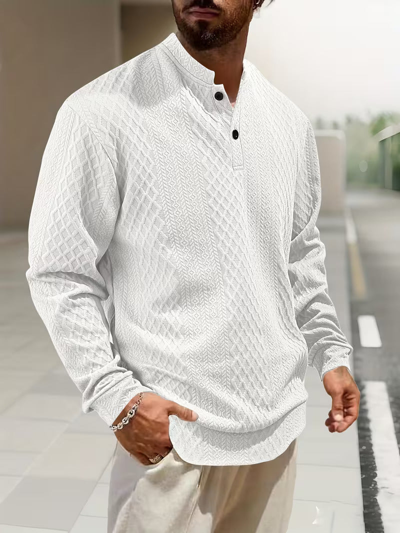 Mathew – Geometric Knitted Long Sleeve Henley Sweater