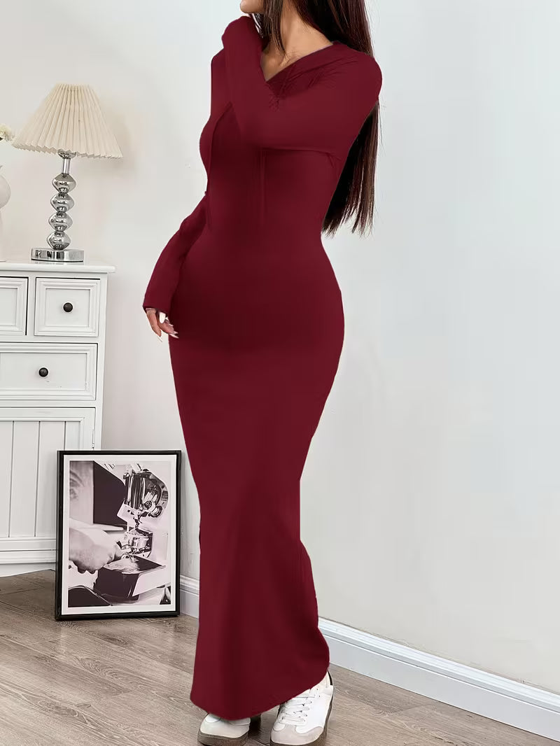 Valeia - Long Sleeve Maxi Dress With Hood