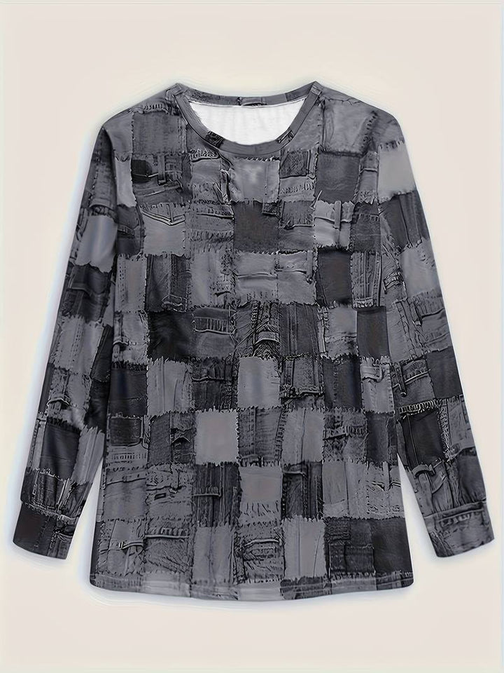 Talya - Casual Long Sleeve Top With Checkered Print