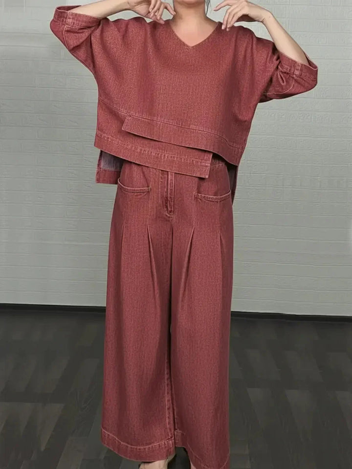 Ojinika - Casual Denim Two-piece Set