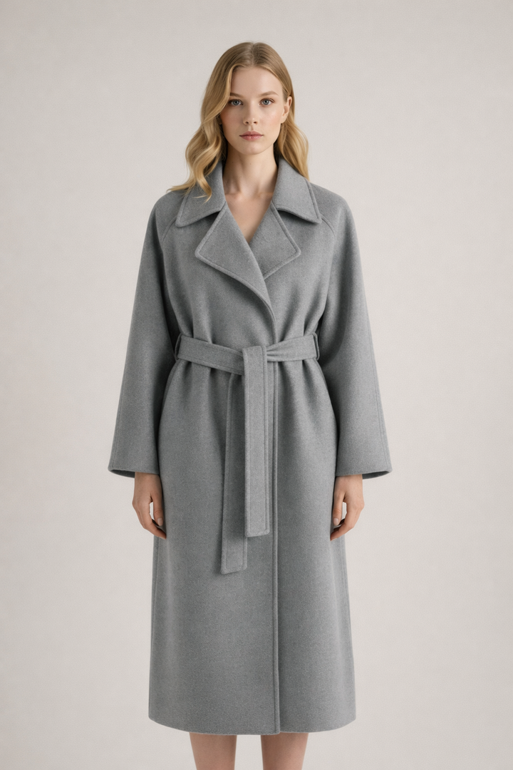 Shulamit - Elegant Long Sleeve Overcoat With Belt