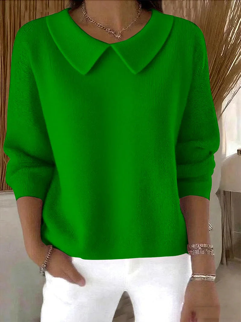 Hespera - Cotton Plain Long Sleeve Comfortable Sweater