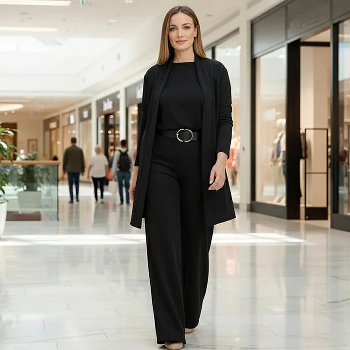 Zivara - Elegant 3-Piece Set With Long Cardigan, Top And Pant
