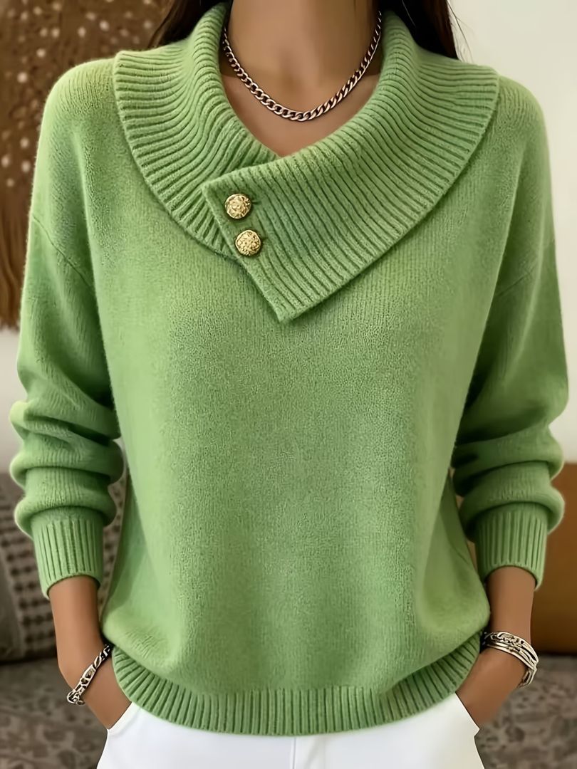 Renaette - Ribbed Knit Sweater With Cowl Collar