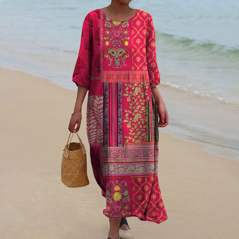 Ustinya -  Elegant Loose Fitting Boho Maxi Dress