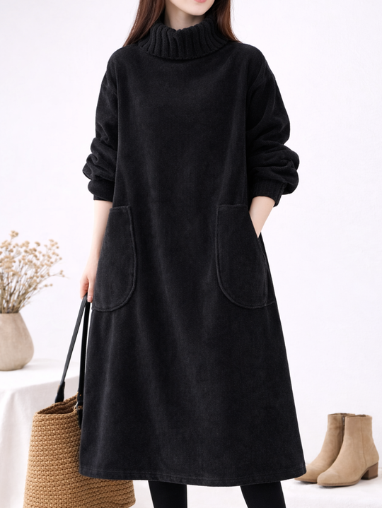 Mohana - Long Corduroy Dress with Turtleneck
