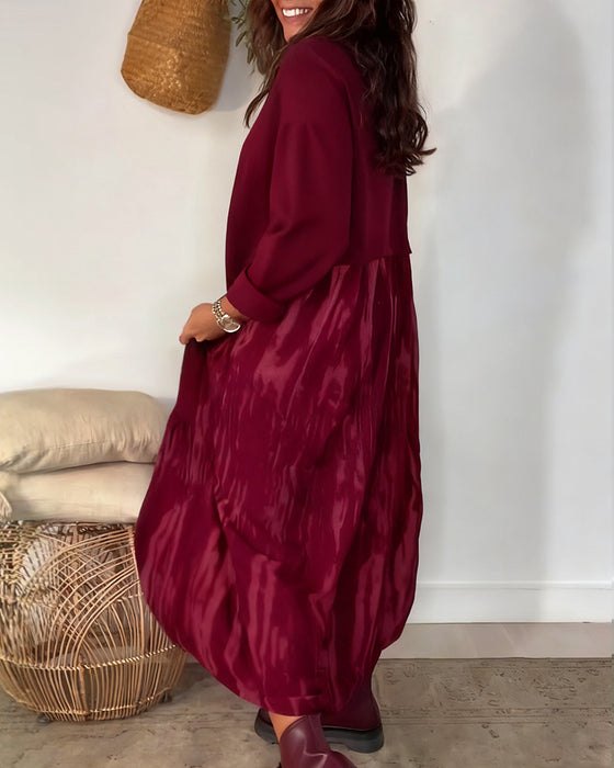 Dragica - Round Neck Dress With Irregular Patchwork Print