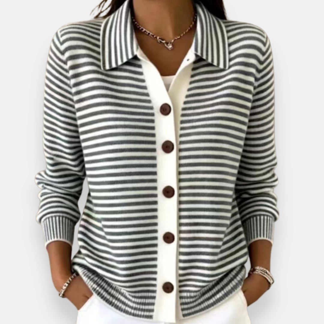 Talaoira - Striped Buttoned Cardigan