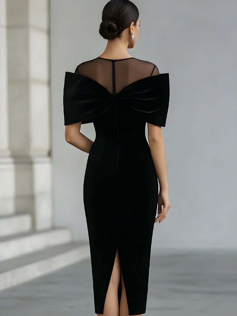 Inkeri - Dramatic Velvet Midi Dress With Bow
