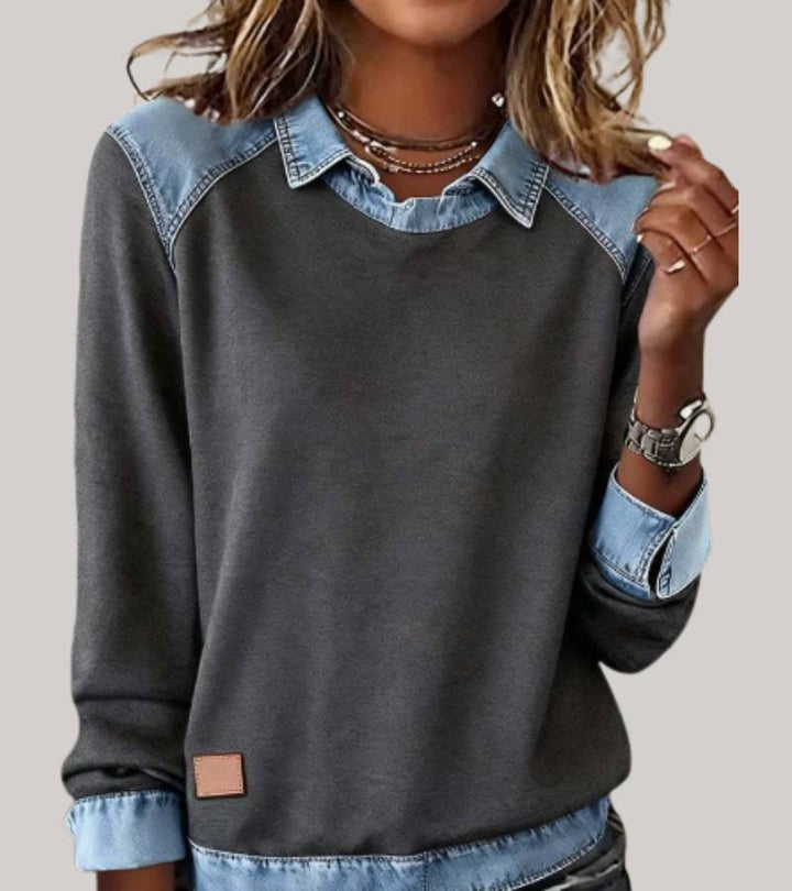 Ravit - Denim Knitted Top With Long Sleeve