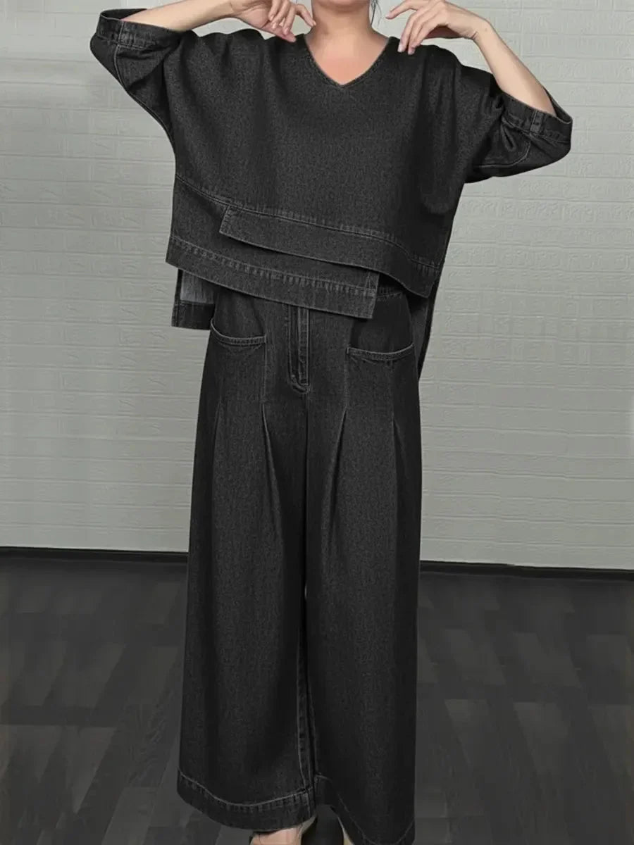 Ojinika - Casual Denim Two-piece Set