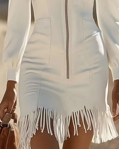 Rittika - Dress With Zipper And Fringed Hem