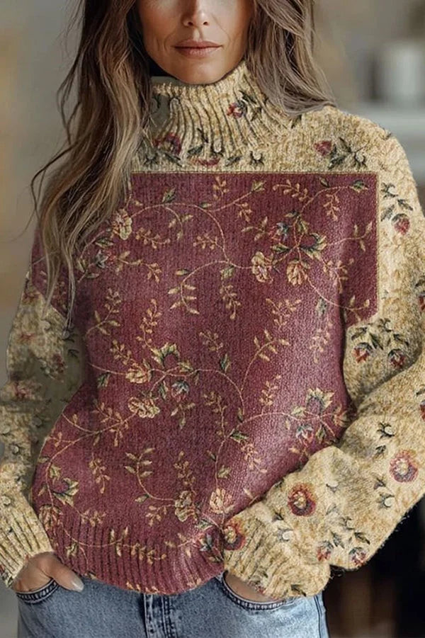 Nijole - High Neck Long Sleeved Floral Sweatshirt