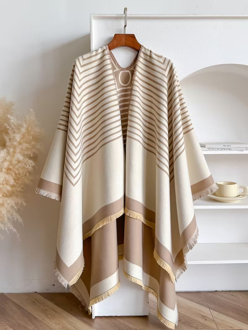 Taisija - Reversible Striped Jacquard Shawl in Faux Cashmere