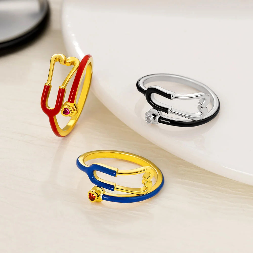 Caitleen - Stethoscope Ring With Heart Birthstone