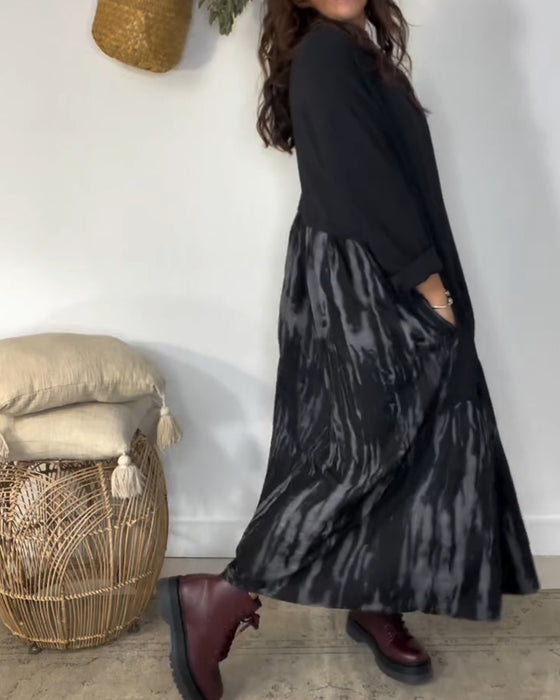 Dragica - Round Neck Dress With Irregular Patchwork Print