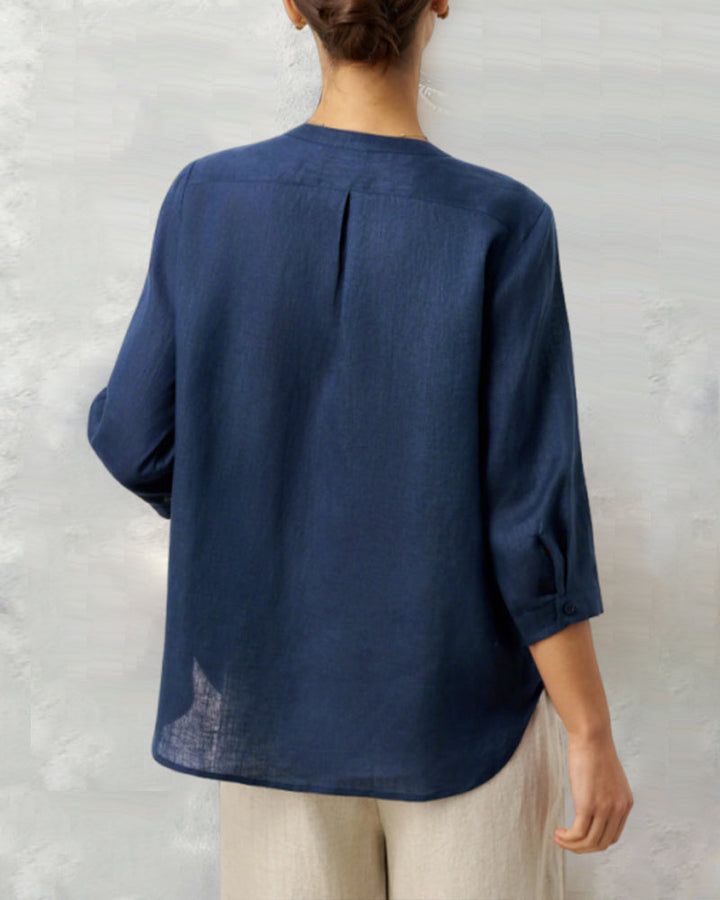 Itsasne - Three Quarter Sleeve Button Down Cotton Shirt