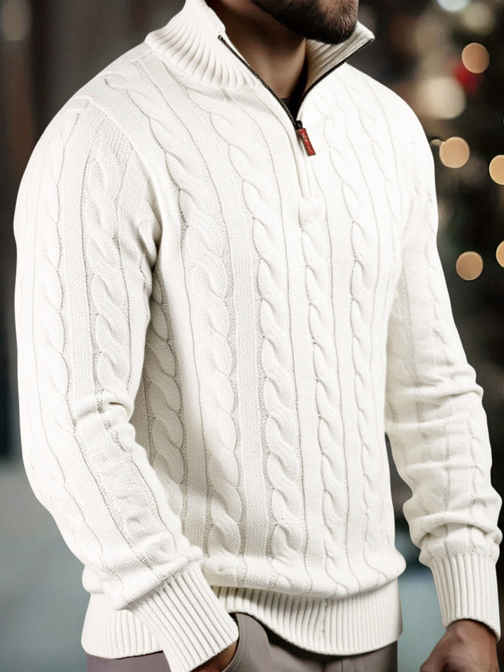 Vasyl - Cable Knitted Quarter Zipper Sweater