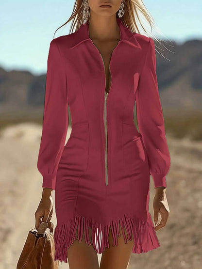 Rittika - Dress With Zipper And Fringed Hem