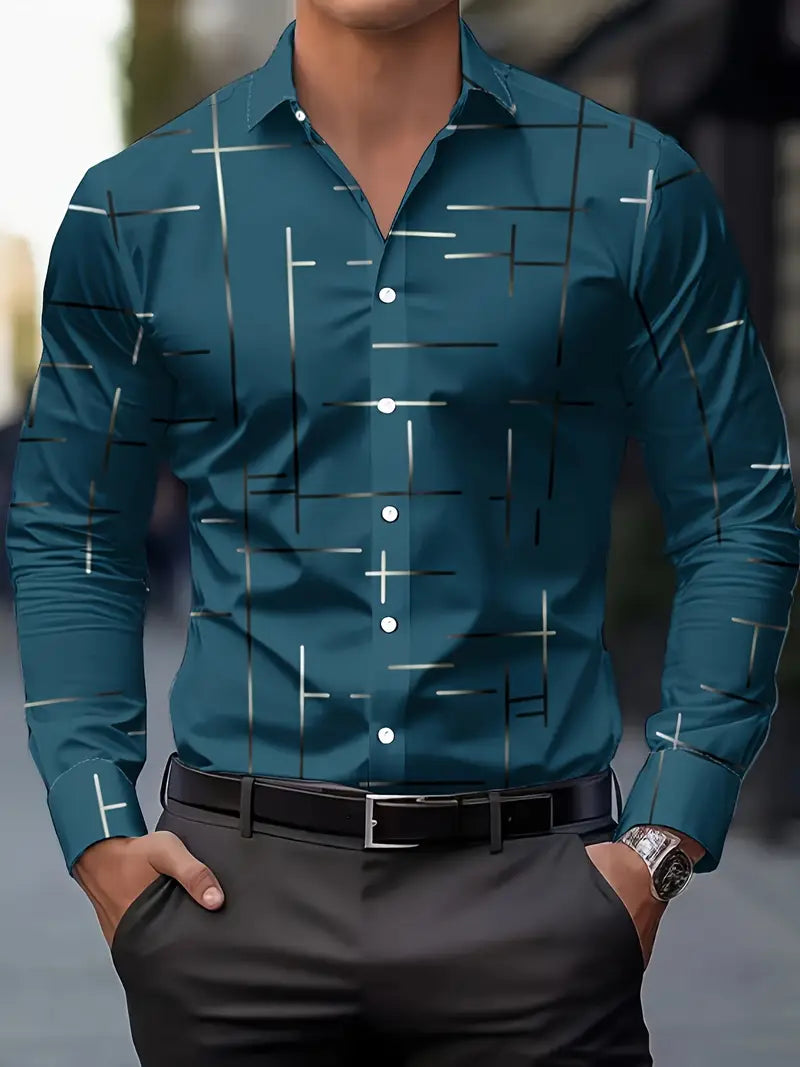 Nerio - Geometric Print Long Sleeve Shirt