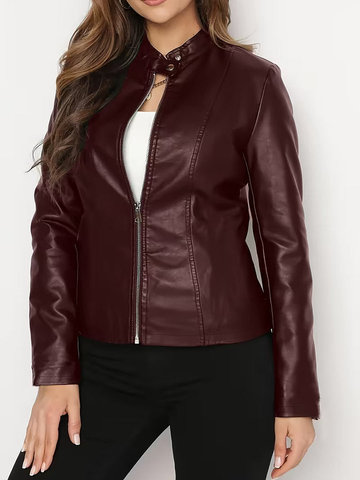 Rosaeaica - Elegant Faux Leather Jacket With Zipper