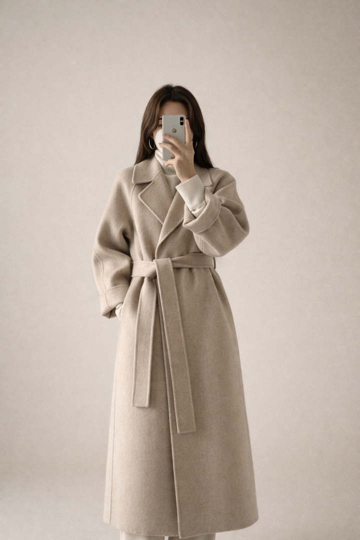 Shulamit - Elegant Long Sleeve Overcoat With Belt