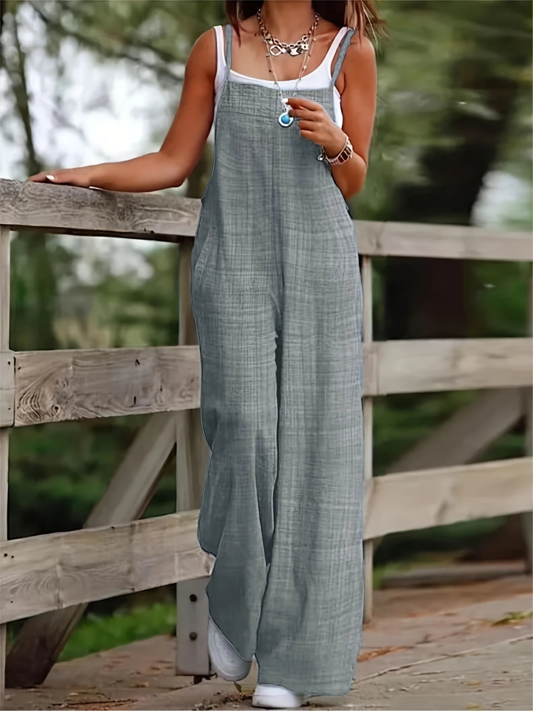 Annia - Casual Wide Leg Overalls With Pockets