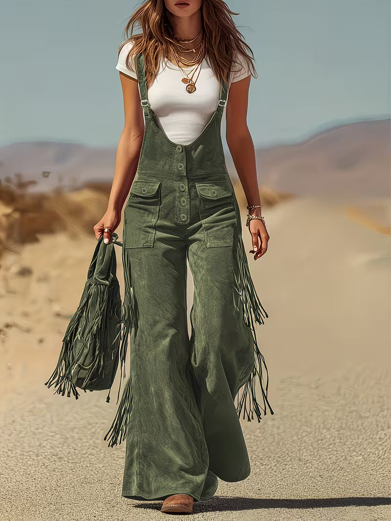 Ketiya - Wide Leg Cargo Pants With Fringe Trim