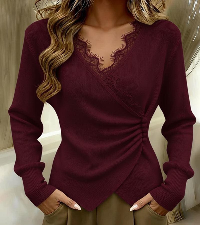 Liorit - Stylish V-Neck Top With Lace Design