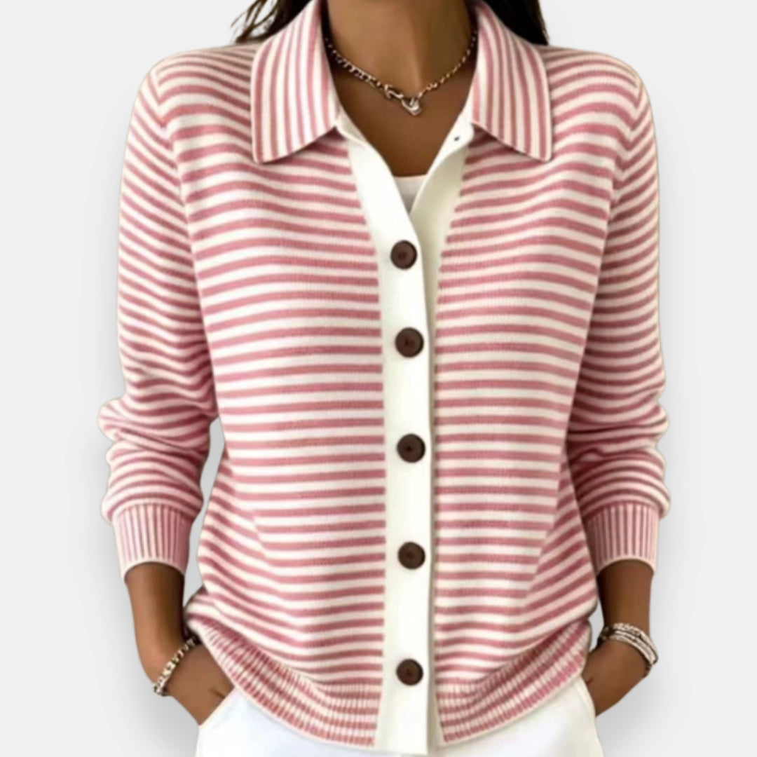 Talaoira - Striped Buttoned Cardigan