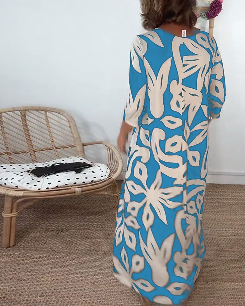 Halina - Round Neck And Long Sleeves With Print Dress