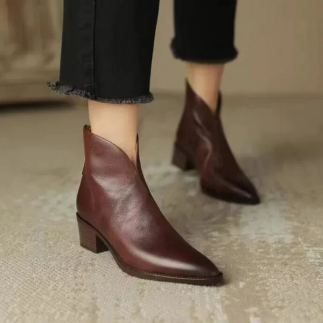 Zabrina - Leather Pointed Toe Ankle Boots