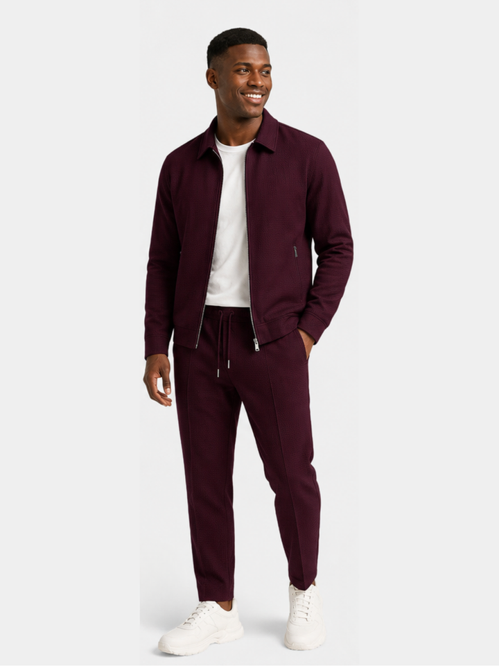 Rosaina - Textured Zip-up Jacket And Drawstring Pants Set